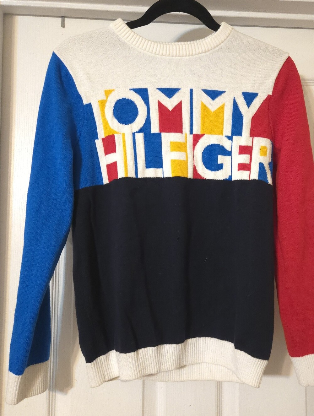 Vintage Tommy Hilfiger Youth Colorblock Knit Logo Sweater - Red White Blue